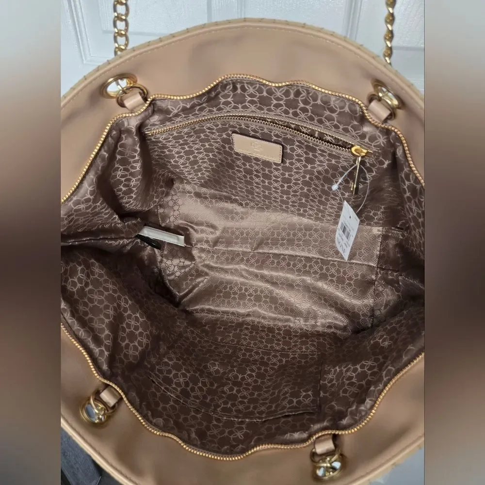 Ann Taylor Quilted Beige Tote with Gold Chain- Read Description